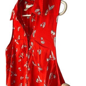 CJ Banks Sleeveless Collar Button Down Cherry Motif Hi-Lo Top Shirt XL